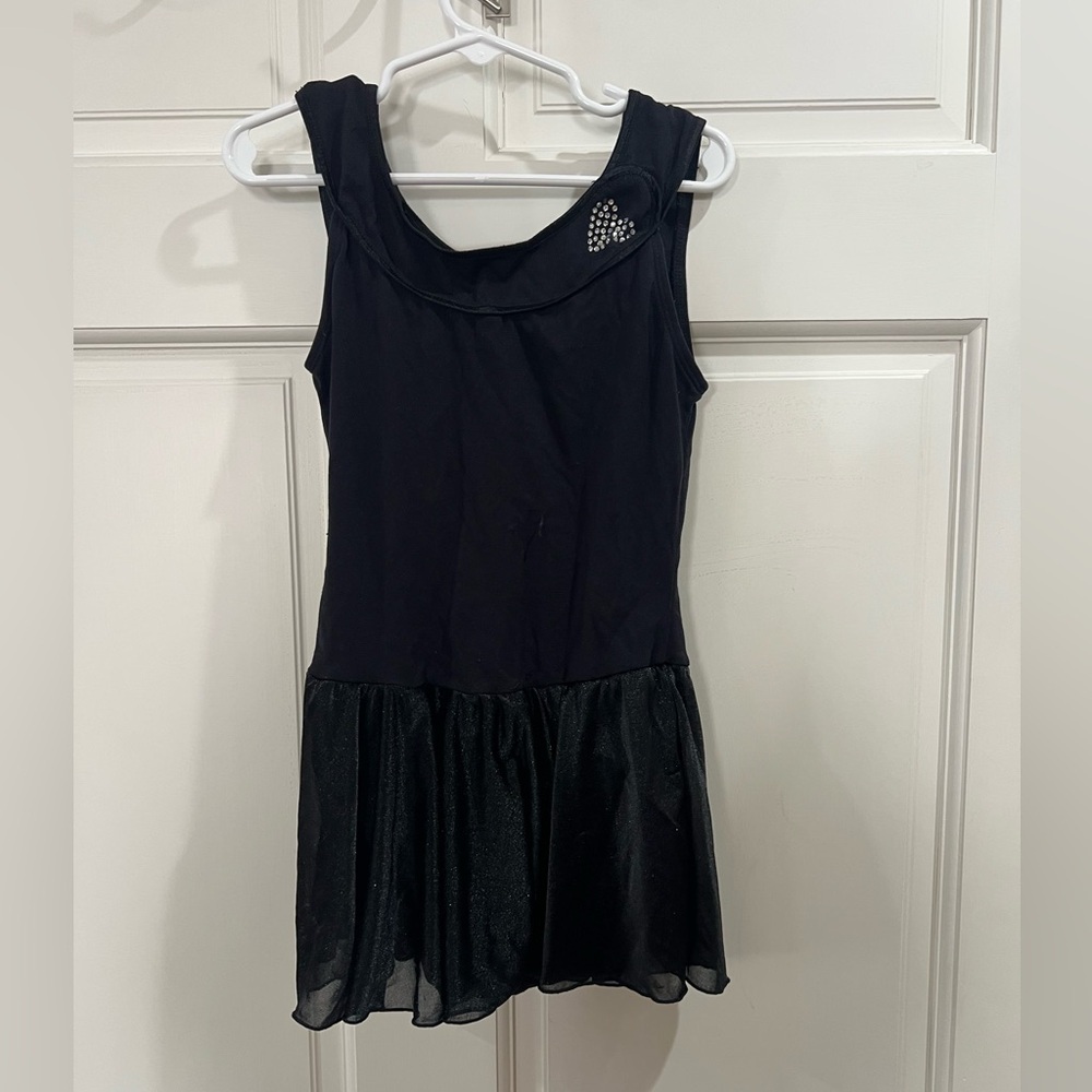 Girl’s Large Black  Jacques Moret Dance Leotard with rhinestone heart accent